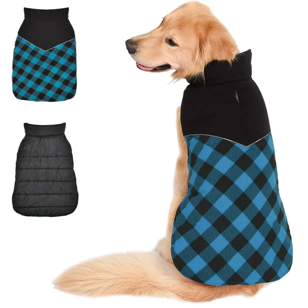 Dog Coat Blue and Black Plaid Fleece XXL